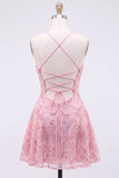 A-Line Red Sequins Lace Up Back Spaghetti Straps Short 80s Homecoming Dress