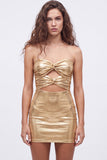 Gold Sweetheart Bodycon Keyhole Metallic Lace Up Back 80s Homecoming Dress
