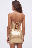 Gold Sweetheart Bodycon Keyhole Metallic Lace Up Back 80s Homecoming Dress