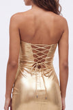 Gold Sweetheart Bodycon Keyhole Metallic Lace Up Back 80s Homecoming Dress