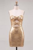 Gold Sweetheart Bodycon Keyhole Metallic Lace Up Back 80s Homecoming Dress