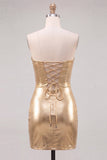 Gold Sweetheart Bodycon Keyhole Metallic Lace Up Back 80s Homecoming Dress