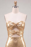 Gold Sweetheart Bodycon Keyhole Metallic Lace Up Back 80s Homecoming Dress