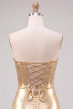 Gold Sweetheart Bodycon Keyhole Metallic Lace Up Back 80s Homecoming Dress