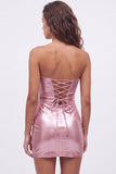 Gold Sweetheart Bodycon Keyhole Metallic Lace Up Back 80s Homecoming Dress