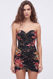 Black Sweetheart Ruched Floral Bodycon Short Homecoming Dress with Lace Up Back