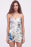 Black Sweetheart Ruched Floral Bodycon Short Homecoming Dress with Lace Up Back