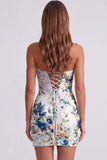 Black Sweetheart Ruched Floral Bodycon Short Homecoming Dress with Lace Up Back
