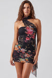 Strapless Ivory Floral Bodycon Short Homecoming Dress with Lace Up Back