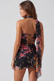 Strapless Ivory Floral Bodycon Short Homecoming Dress with Lace Up Back