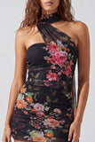 Strapless Ivory Floral Bodycon Short Homecoming Dress with Lace Up Back