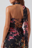 Strapless Ivory Floral Bodycon Short Homecoming Dress with Lace Up Back