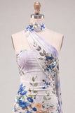 Strapless Ivory Floral Bodycon Short Homecoming Dress with Lace Up Back