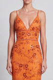 Mermaid Orange Floral Sequins Spaghetti Straps Long Formal Dress