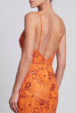 Mermaid Orange Floral Sequins Spaghetti Straps Long Formal Dress