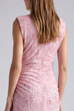 Pink Mermaid Sequins Floral Long Formal Dress