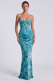 Pink Sweetheart Ruched Velvet Corset Mermaid Long Formal Dress