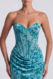 Pink Sweetheart Ruched Velvet Corset Mermaid Long Formal Dress