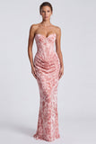 Pink Sweetheart Ruched Velvet Corset Mermaid Long Formal Dress