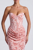 Pink Sweetheart Ruched Velvet Corset Mermaid Long Formal Dress