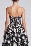 Black White Flower A-Line Sweetheart Corset Long Prom Dress with Lace Up Back