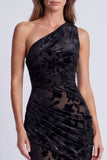 Olive Velvet One Shoulder Floral Ruched Mermaid Long Formal Dress