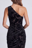 Olive Velvet One Shoulder Floral Ruched Mermaid Long Formal Dress