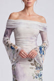 Ivory Off the Shoulder Mermaid Floral Long Formal Dress with Long Sleeves