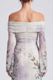 Ivory Off the Shoulder Mermaid Floral Long Formal Dress with Long Sleeves