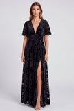 Olive A-Line Floral V-Neck Mother Of the Bride Dress with Slit