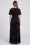 Olive A-Line Floral V-Neck Mother Of the Bride Dress with Slit
