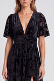 Olive A-Line Floral V-Neck Mother Of the Bride Dress with Slit
