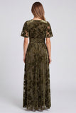 Olive A-Line Floral V-Neck Mother Of the Bride Dress with Slit