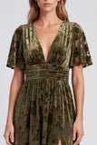 Olive A-Line Floral V-Neck Mother Of the Bride Dress with Slit