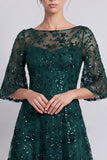 Dark Green A-Line Bateau Neck Sequins Long Mother of the Bride Dress