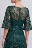 Dark Green A-Line Bateau Neck Sequins Long Mother of the Bride Dress