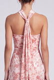 Pink Mermaid Velvet Halter Neck Maxi Floral Dress with Slit