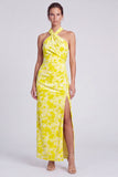 Pink Mermaid Velvet Halter Neck Maxi Floral Dress with Slit