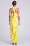 Pink Mermaid Velvet Halter Neck Maxi Floral Dress with Slit