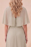 Taupe Chiffon A-Line Round Neck Maxi Dress with Belt