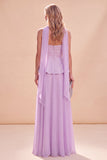 Light Purple Strapless A-Line Ruffled Chiffon Maxi Dress with Beading