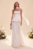 Light Purple Strapless A-Line Ruffled Chiffon Maxi Dress with Beading