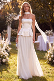 Light Purple Strapless A-Line Ruffled Chiffon Maxi Dress with Beading
