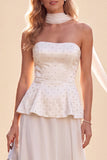 Light Purple Strapless A-Line Ruffled Chiffon Maxi Dress with Beading