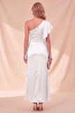 Dusty Sage One Shoulder Mermaid Ruffled Satin Maxi Dress with Beading