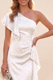 Dusty Sage One Shoulder Mermaid Ruffled Satin Maxi Dress with Beading