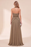 Khaki Halter Neck A-Line Maxi Dress with Beading