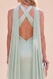 Mermaid Mint Green Satin Halter Neck Maxi Dress with Scarf