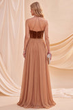 Khaki Halter Neck A-Line Maxi Dress with Beading