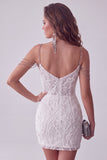 White Off The Shoulder Beaded Bodycon Short Homecoming Dress with Rhinestones